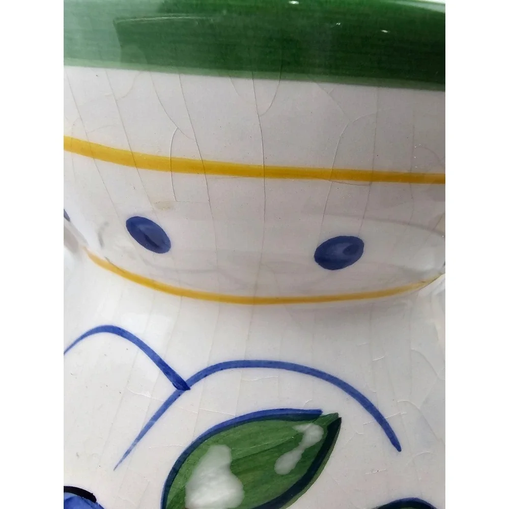 World Market Hand Painted Fruit Ceramic Pitcher Crackle‎ Glaze Made in Thailand